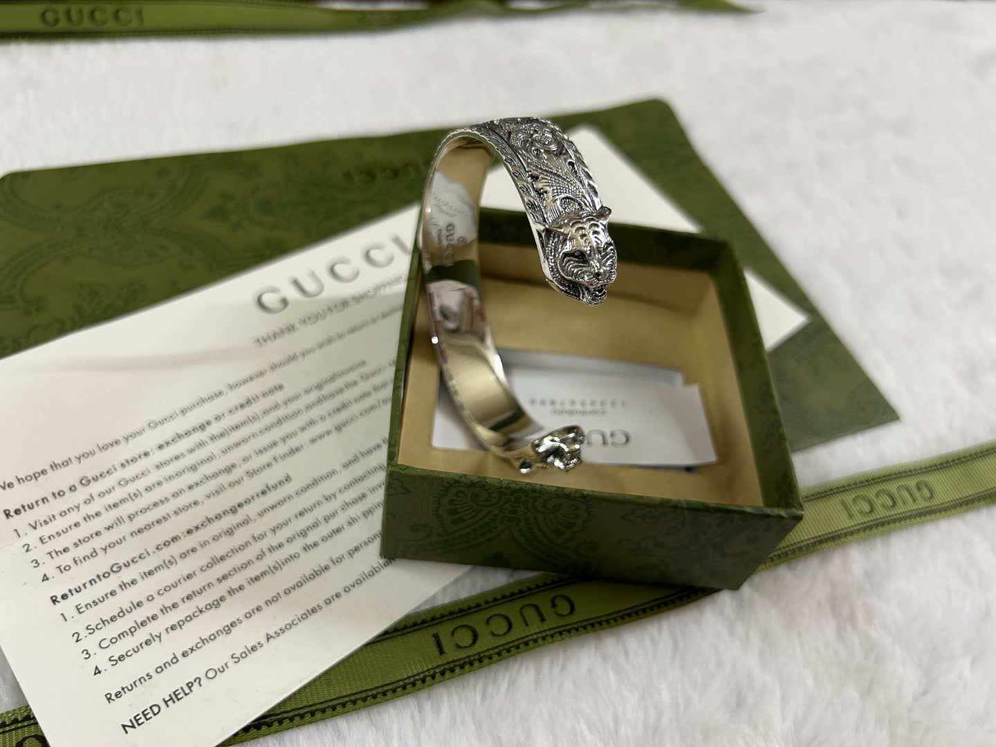 Gucci Silver Embossed Cuff Bracelet