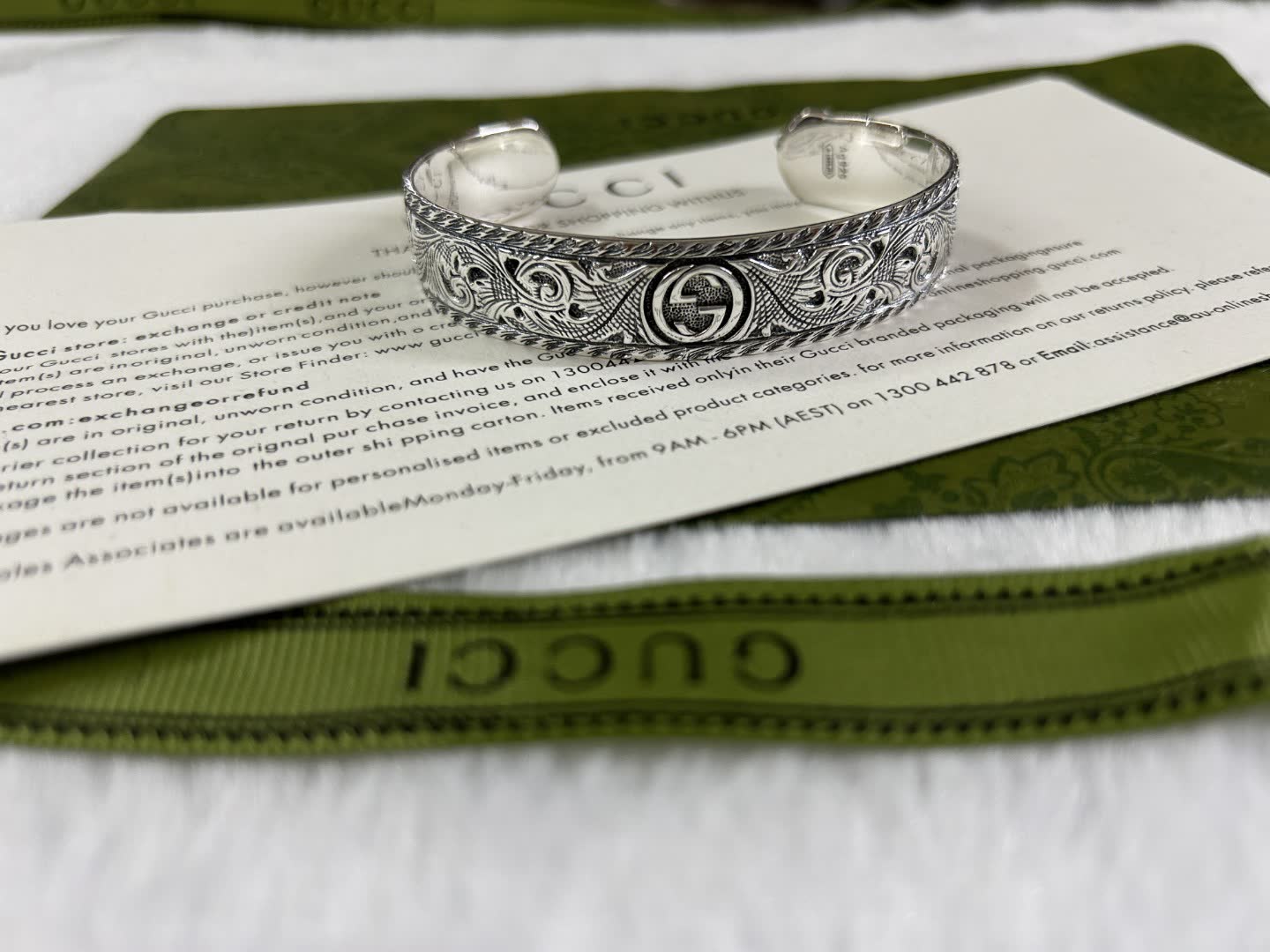 Gucci Silver Embossed Cuff Bracelet
