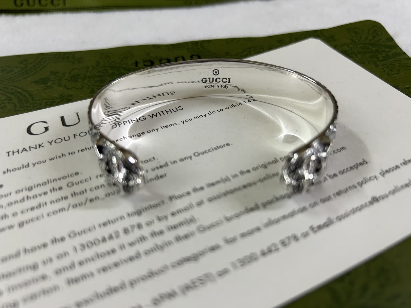 Gucci Silver Embossed Cuff Bracelet