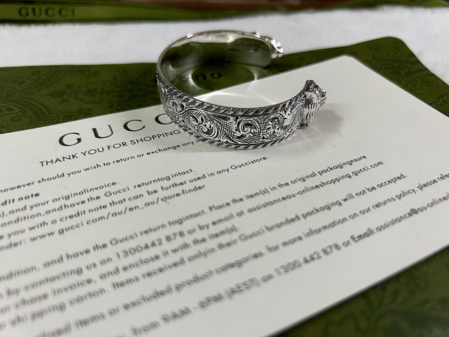 Gucci Silver Embossed Cuff Bracelet