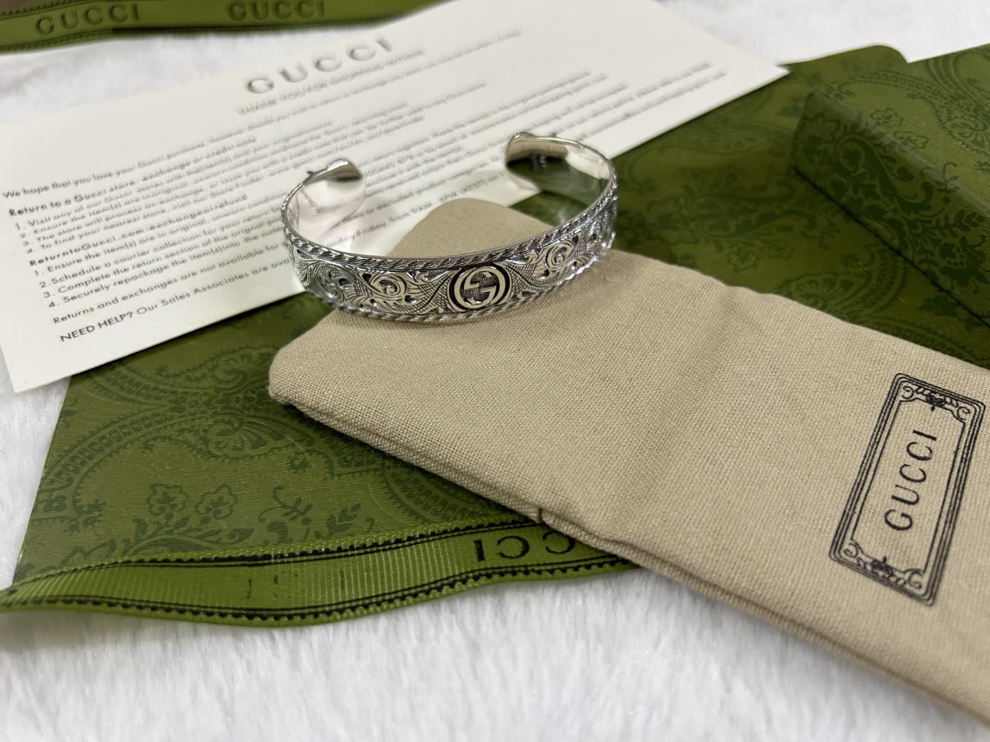 Gucci Silver Embossed Cuff Bracelet