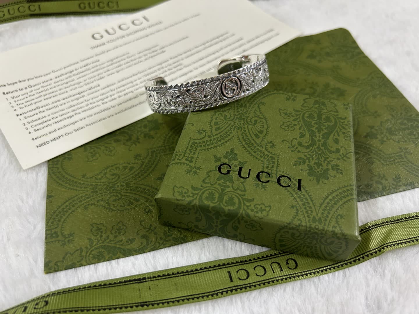 Gucci Silver Embossed Cuff Bracelet