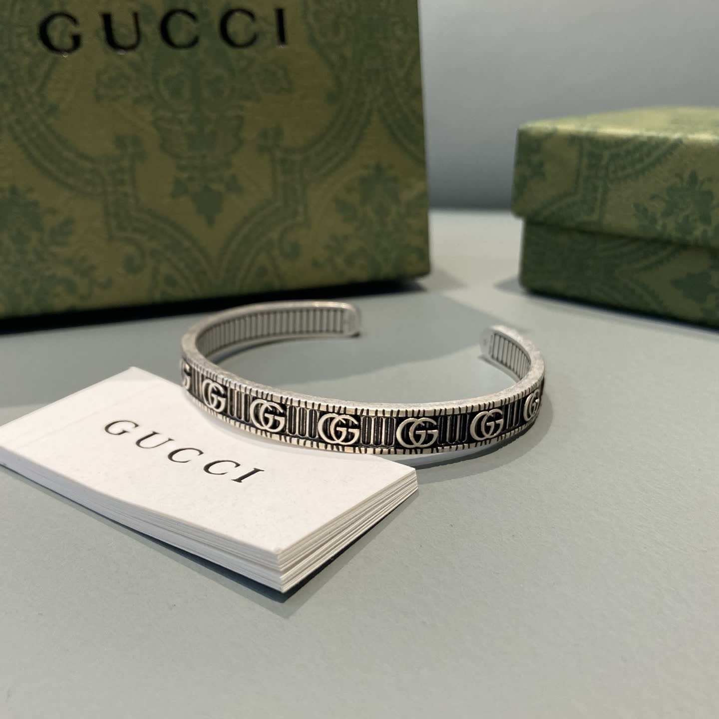 Gucci Silver 'GG' Pattern Cuff Bracelet