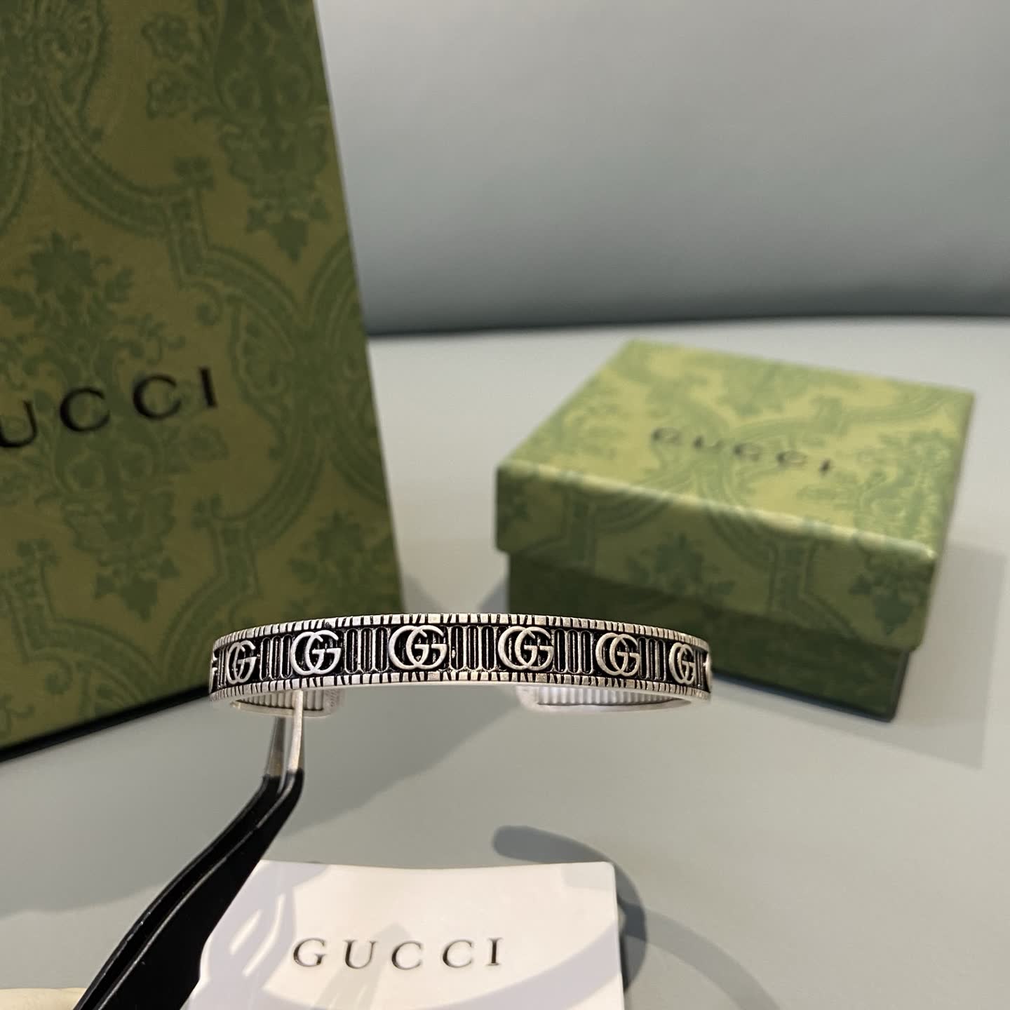 Gucci Silver 'GG' Pattern Cuff Bracelet Gucci Silver 'GG' Pattern Cuff Bracelet