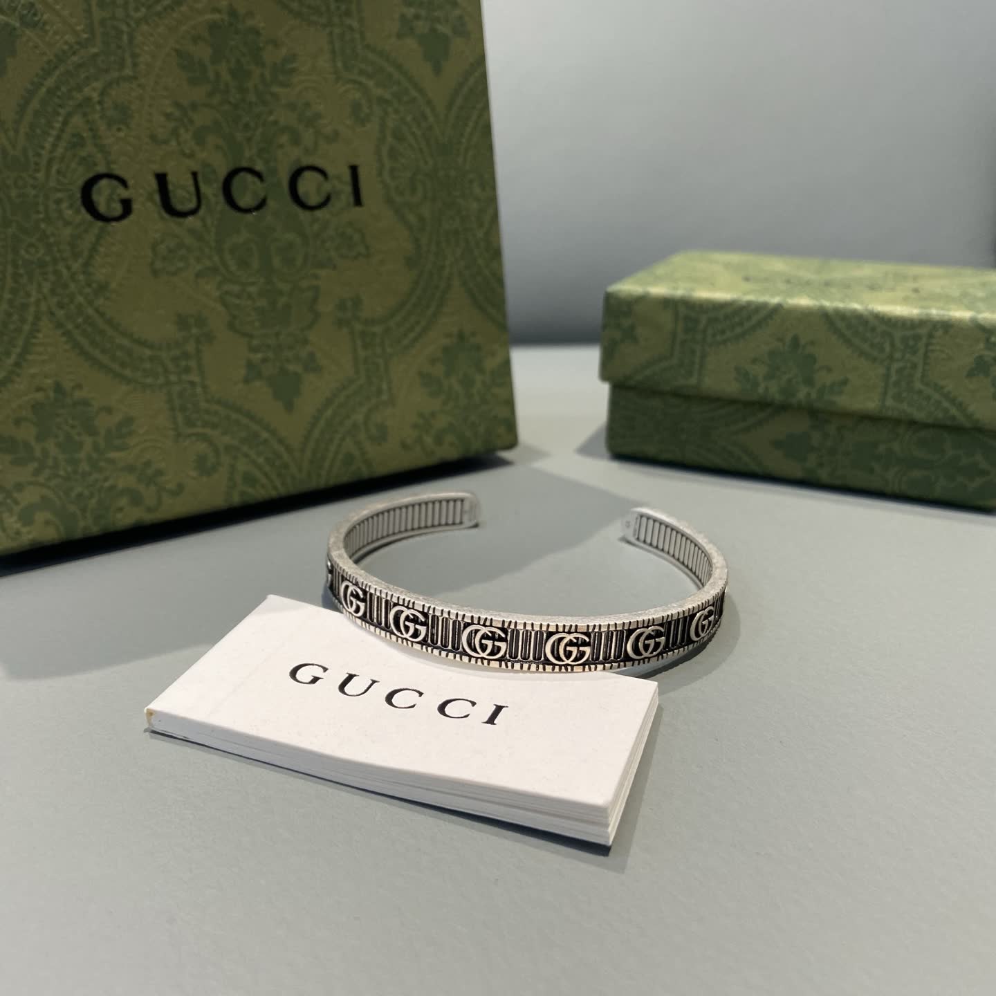 Gucci Silver 'GG' Pattern Cuff Bracelet