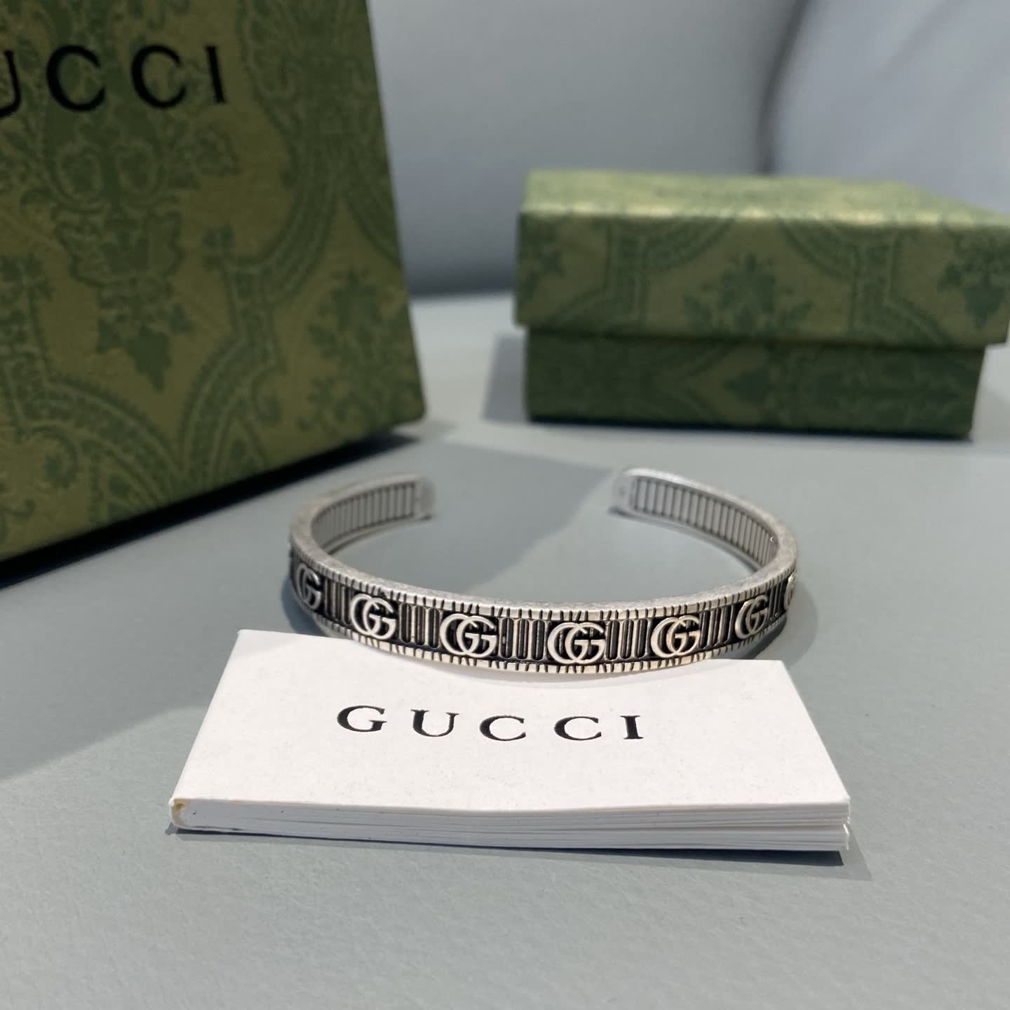 Gucci Silver 'GG' Pattern Cuff Bracelet