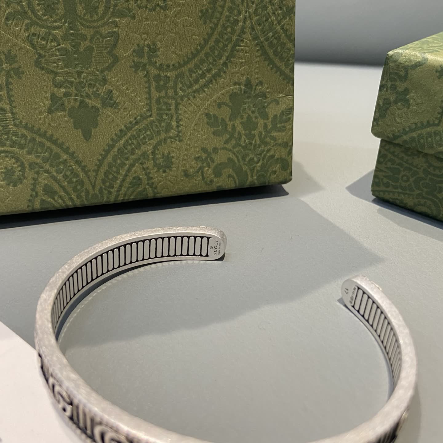 Gucci Silver 'GG' Pattern Cuff Bracelet