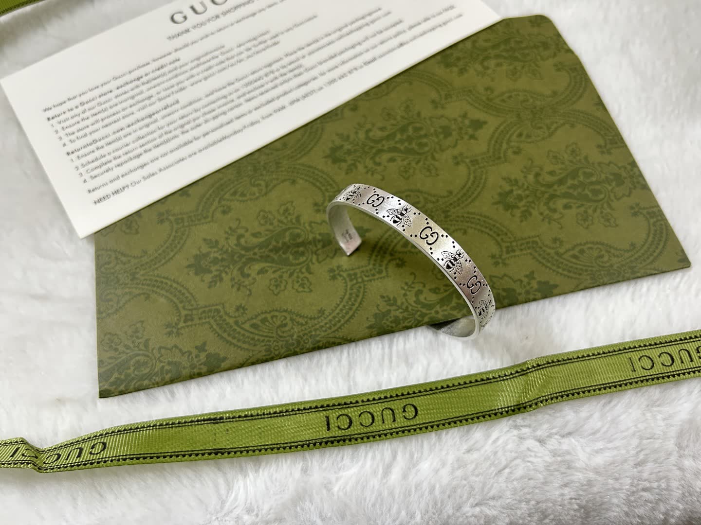 Gucci Bee Print Silver Cuff Bracelet