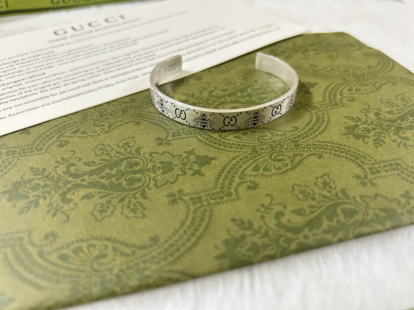 Gucci Bee Print Silver Cuff Bracelet