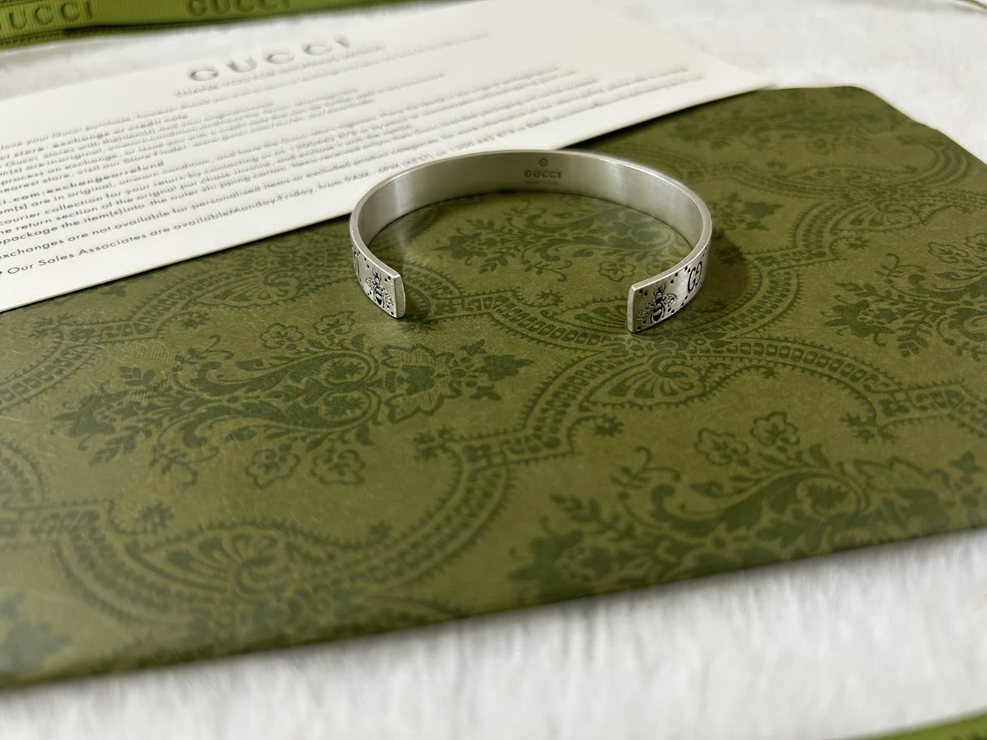 Gucci Bee Print Silver Cuff Bracelet