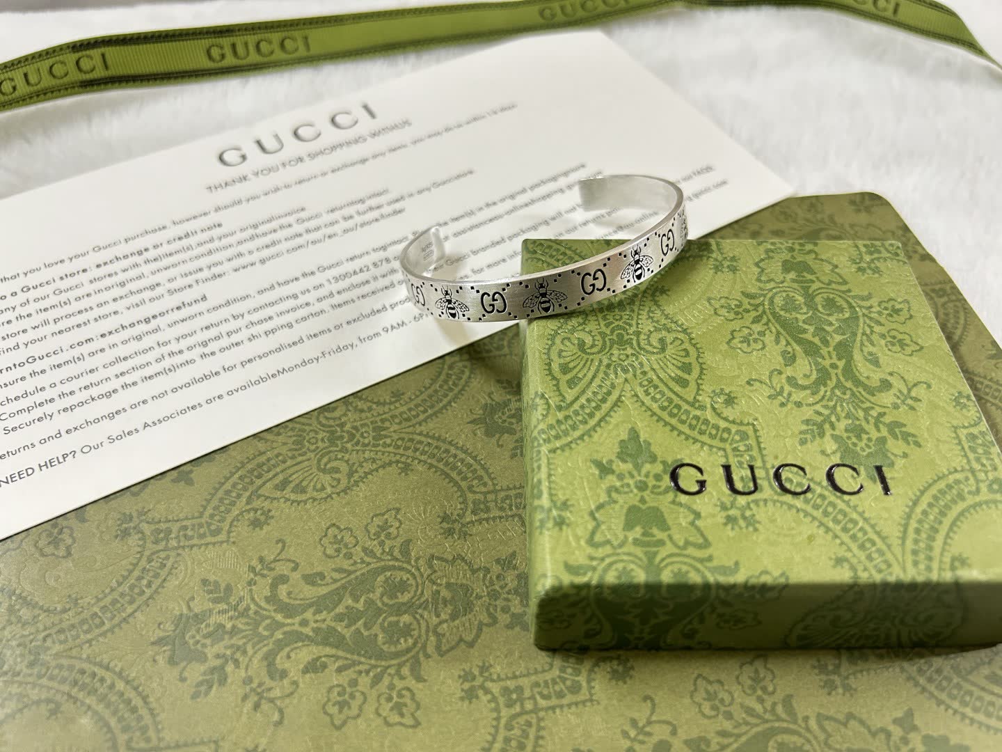 Gucci Bee Print Silver Cuff Bracelet