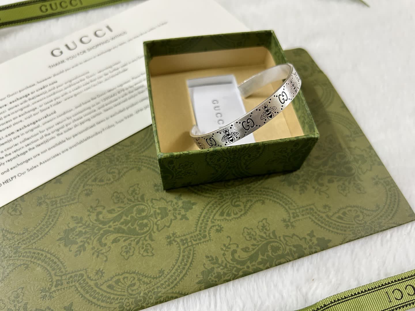 Gucci Bee Print Silver Cuff Bracelet