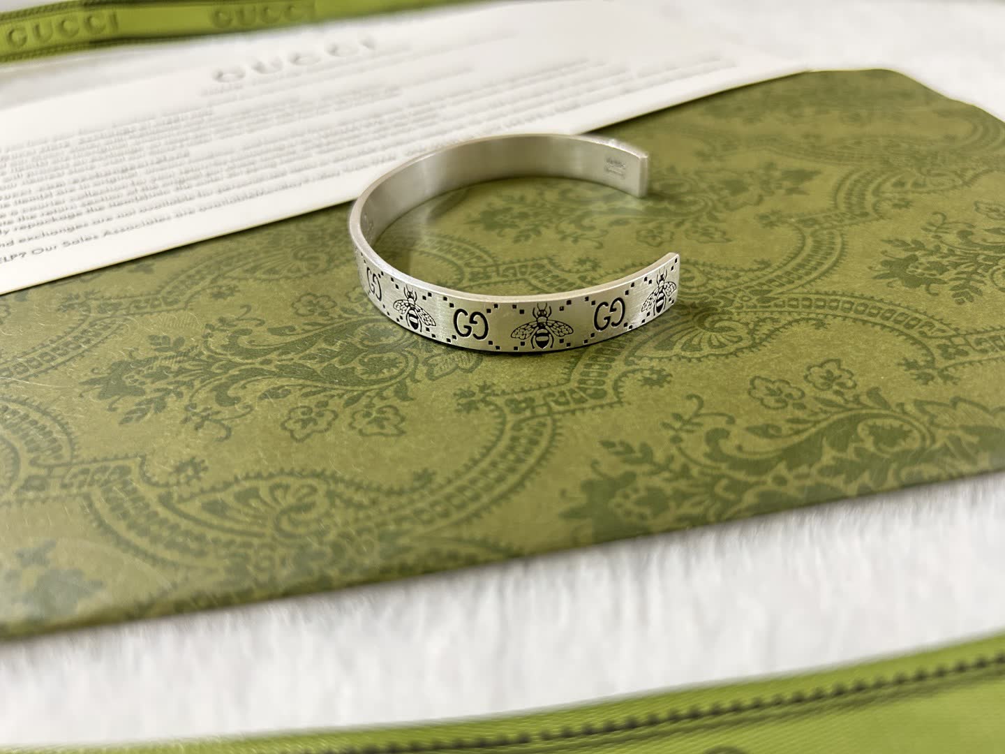 Gucci Bee Print Silver Cuff Bracelet
