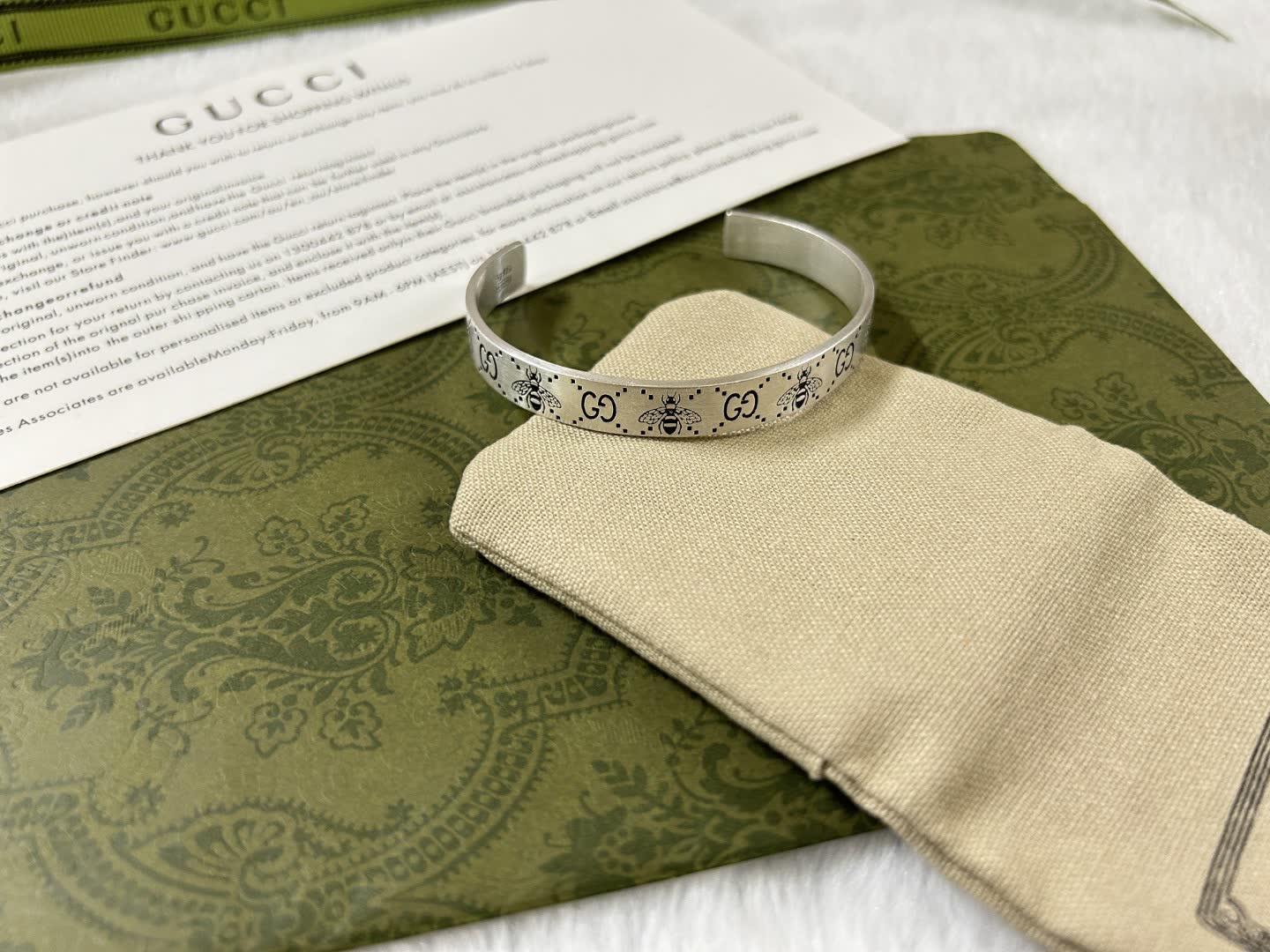 Gucci Bee Print Silver Cuff Bracelet