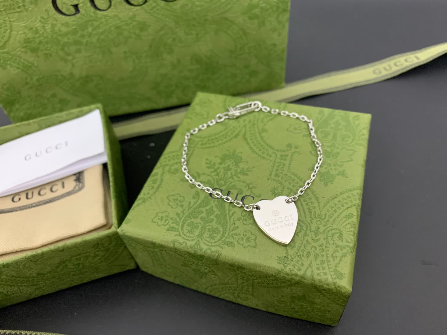 Gucci Silver Heart Charm Bracelet Gucci Silver Heart Charm Bracelet