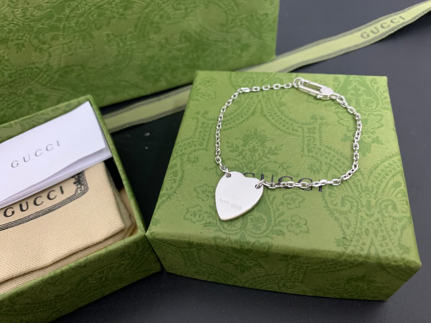 Gucci Silver Heart Charm Bracelet