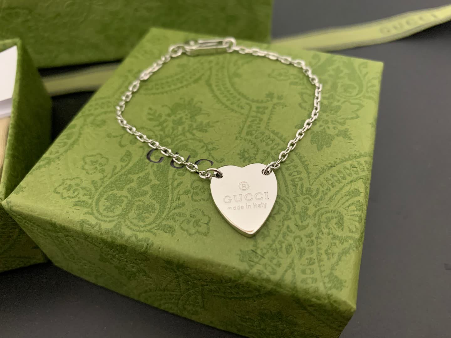 Gucci Silver Heart Charm Bracelet