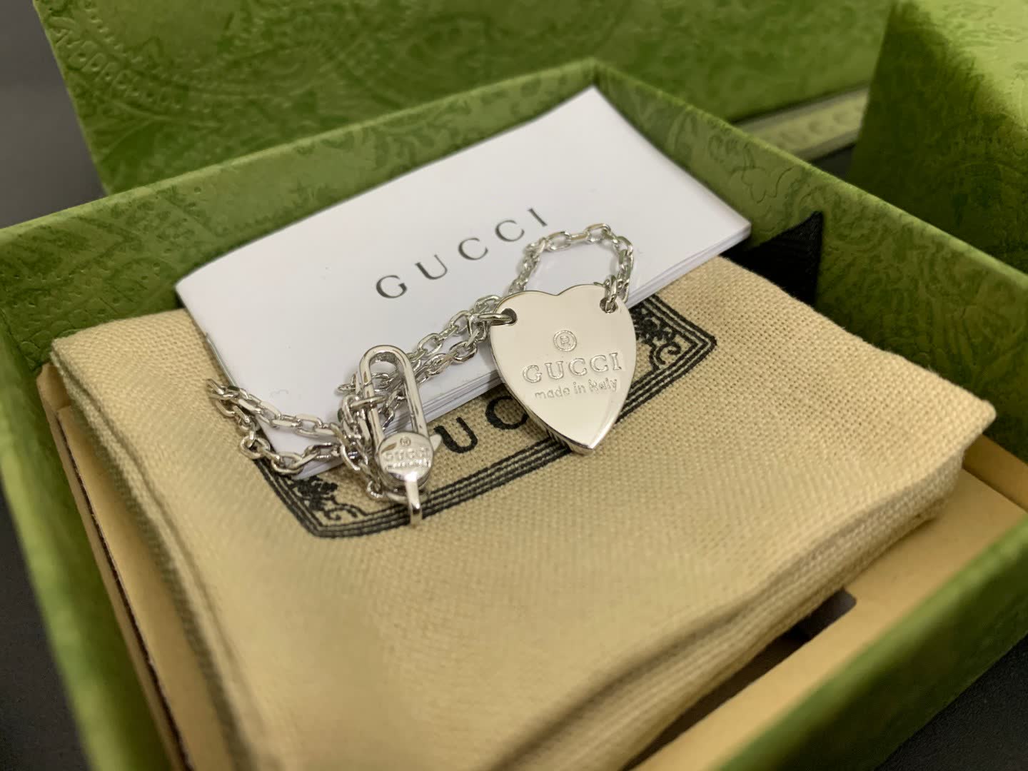 Gucci Silver Heart Charm Bracelet