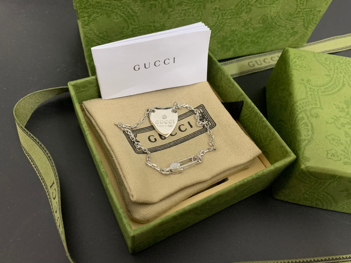 Gucci Silver Heart Charm Bracelet