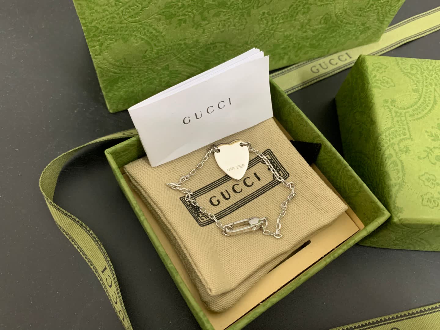 Gucci Silver Heart Charm Bracelet