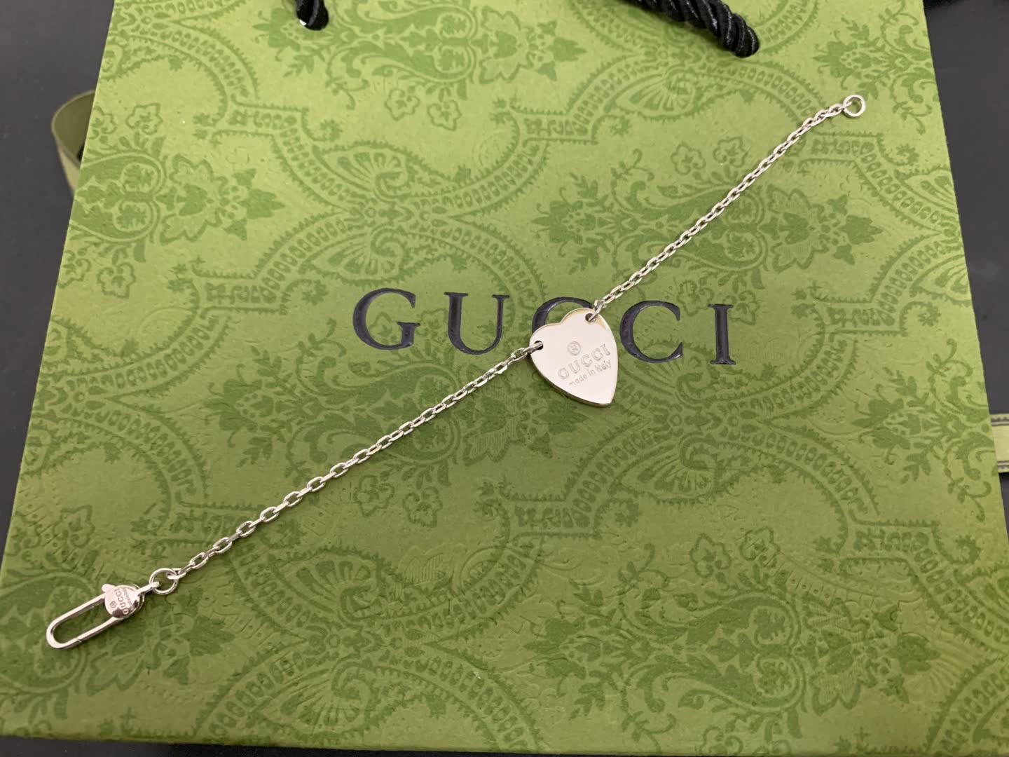 Gucci Silver Heart Charm Bracelet