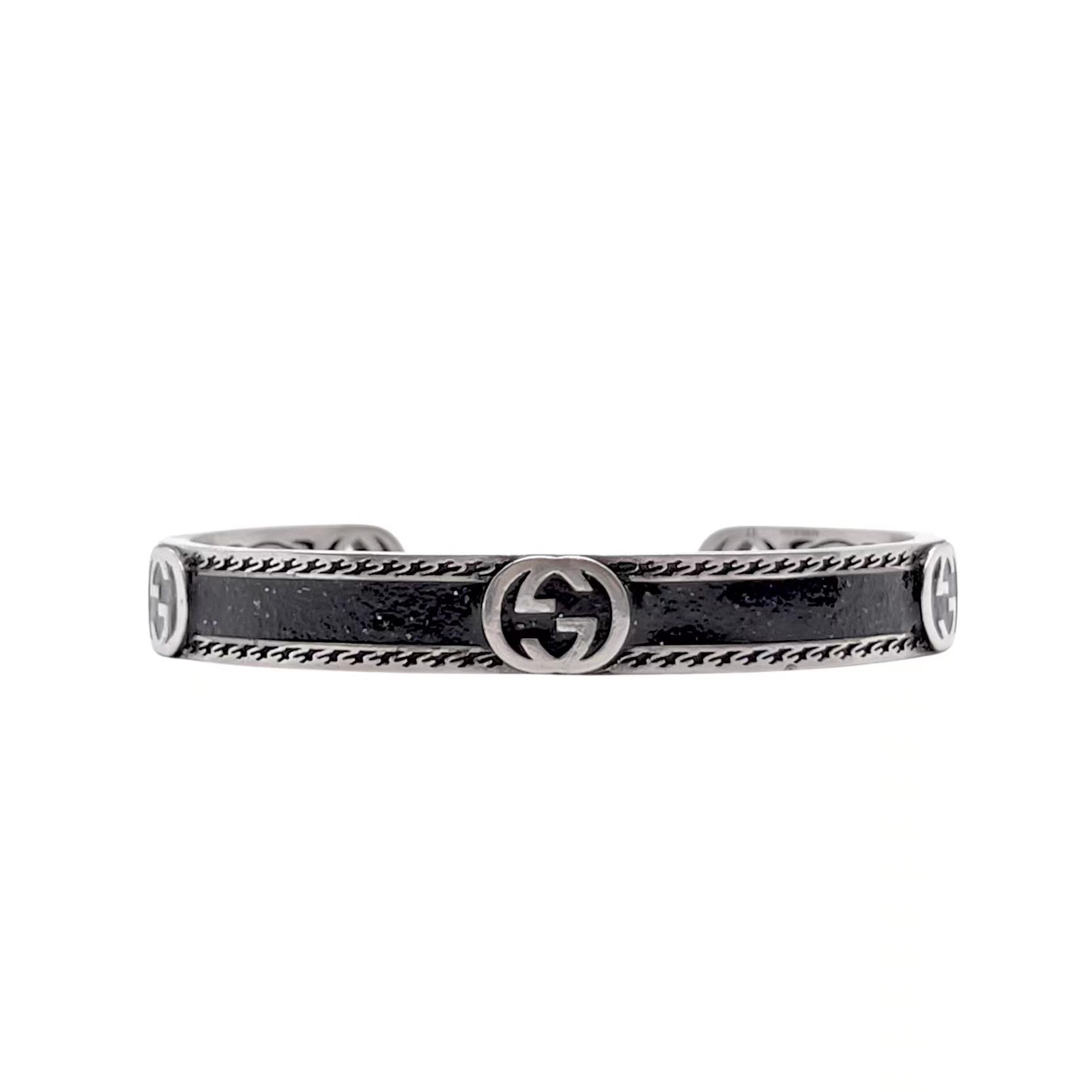 Gucci Silver Tone Black Leather Bracelet-500760 Gucci Silver Tone Black Leather Bracelet-500760