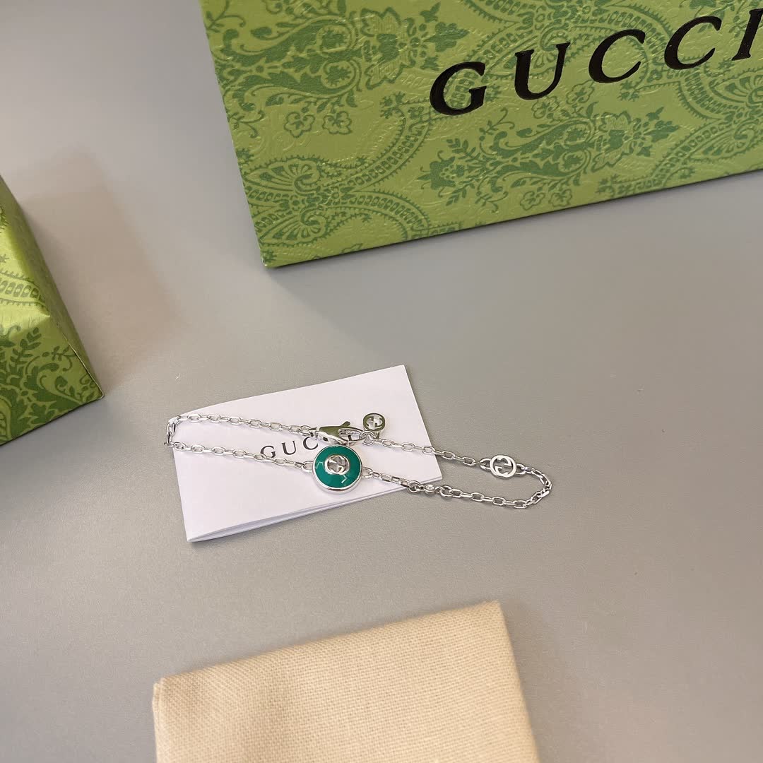 Gucci Silver Bracelet with Green Enamel