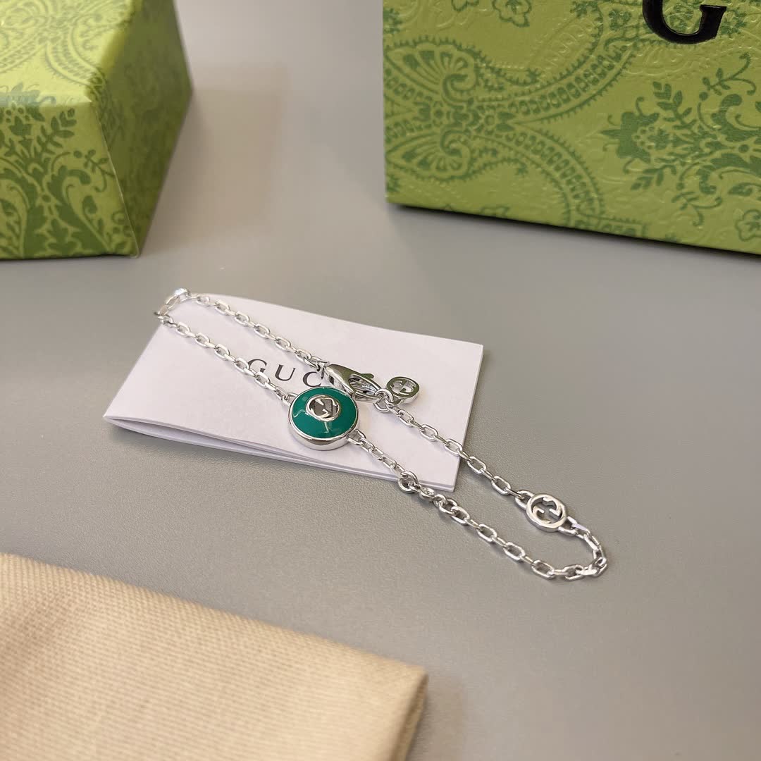 Gucci Silver Bracelet with Green Enamel