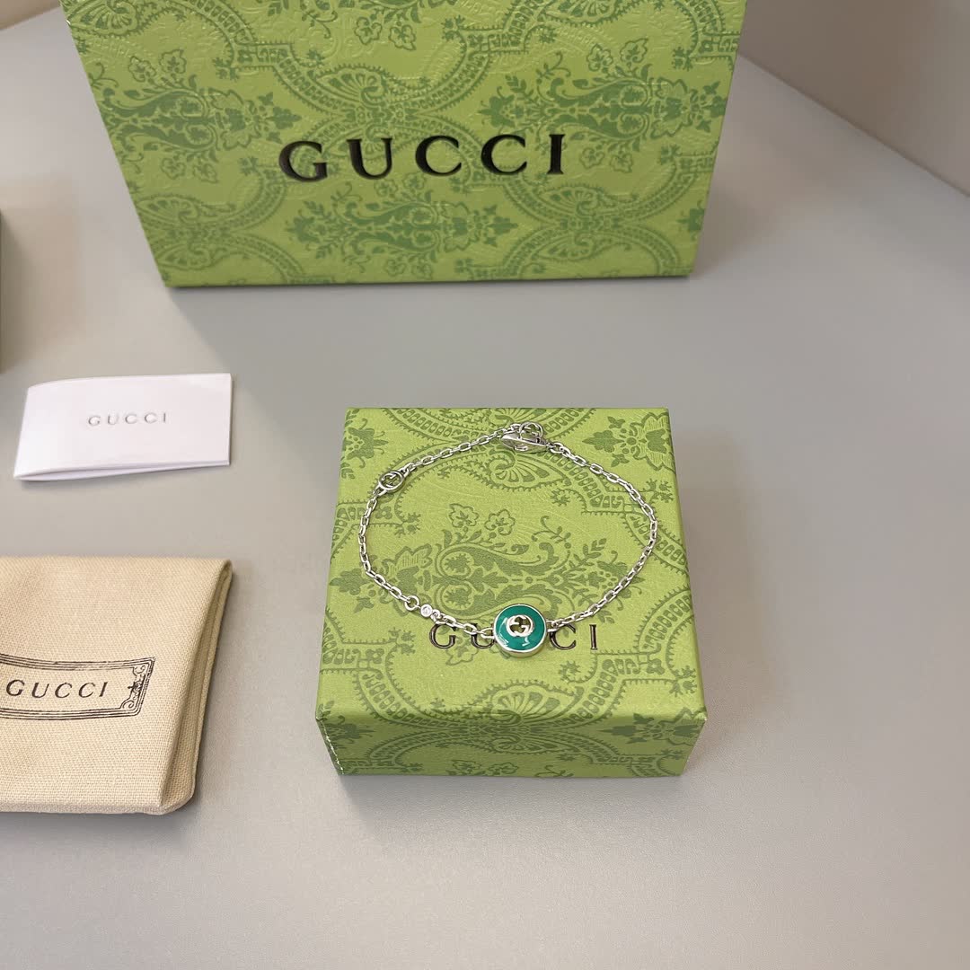 Gucci Silver Bracelet with Green Enamel