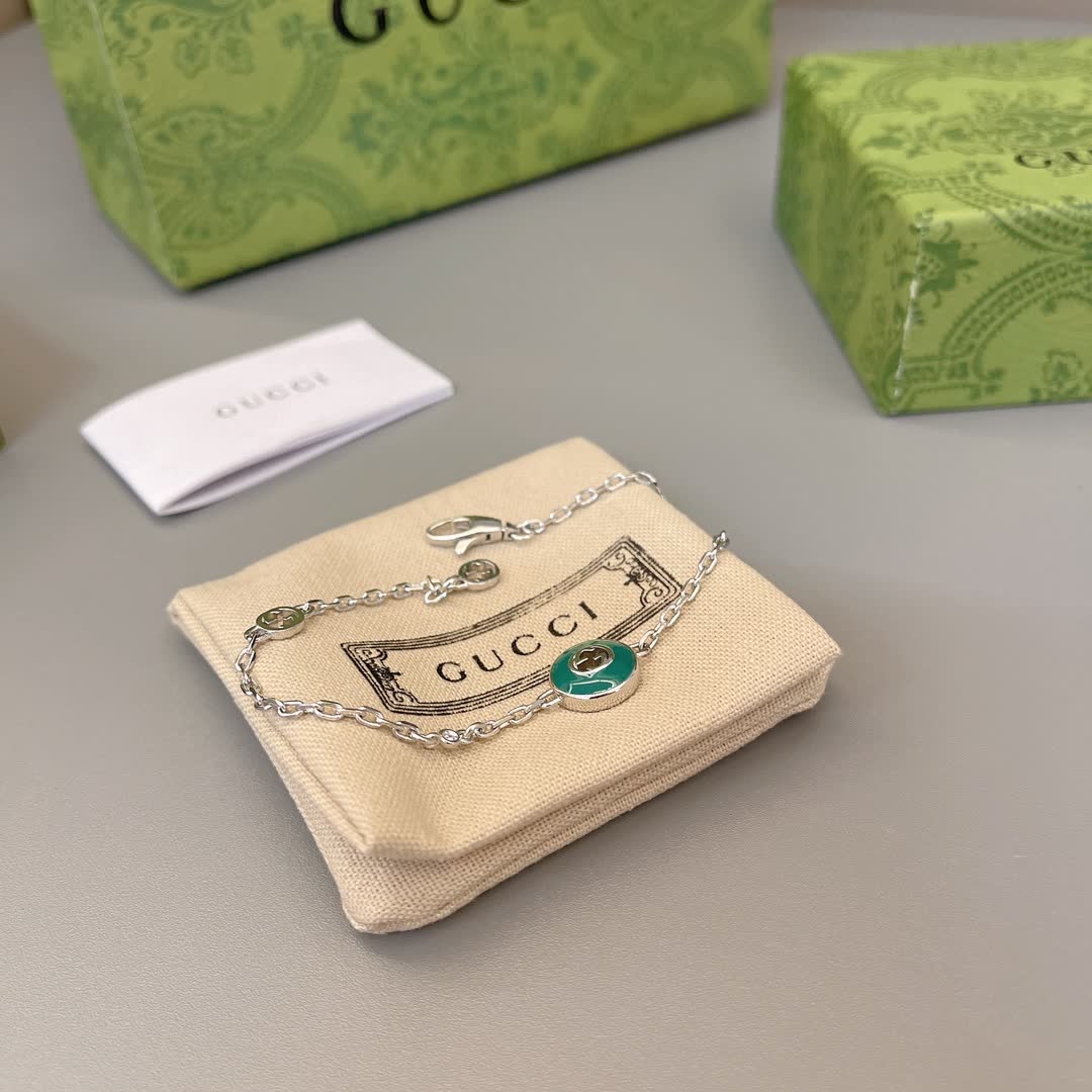 Gucci Silver Bracelet with Green Enamel