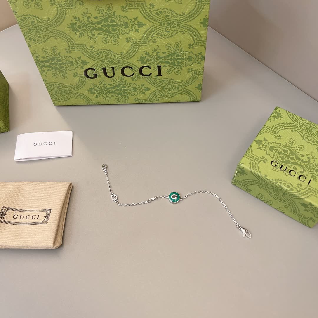 Gucci Silver Bracelet with Green Enamel
