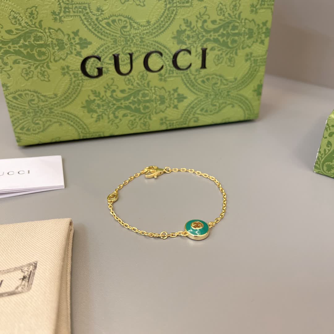 Gucci Gold-Plated Bracelet with Green Enamel Gucci Gold-Plated Bracelet with Green Enamel