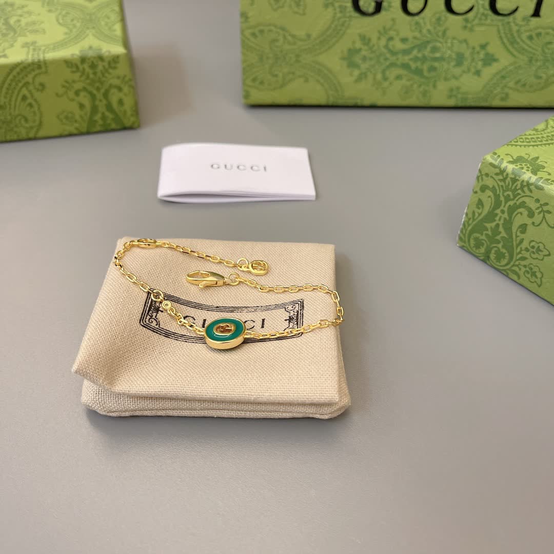 Gucci Gold-Plated Bracelet with Green Enamel