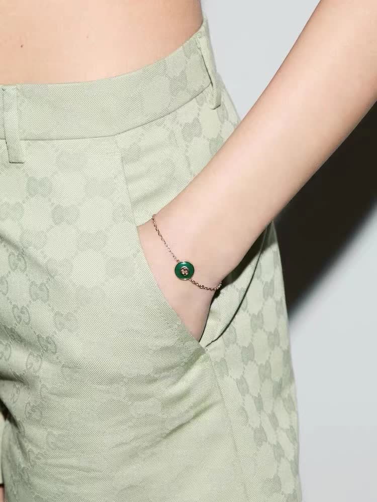 Gucci Gold-Plated Bracelet with Green Enamel