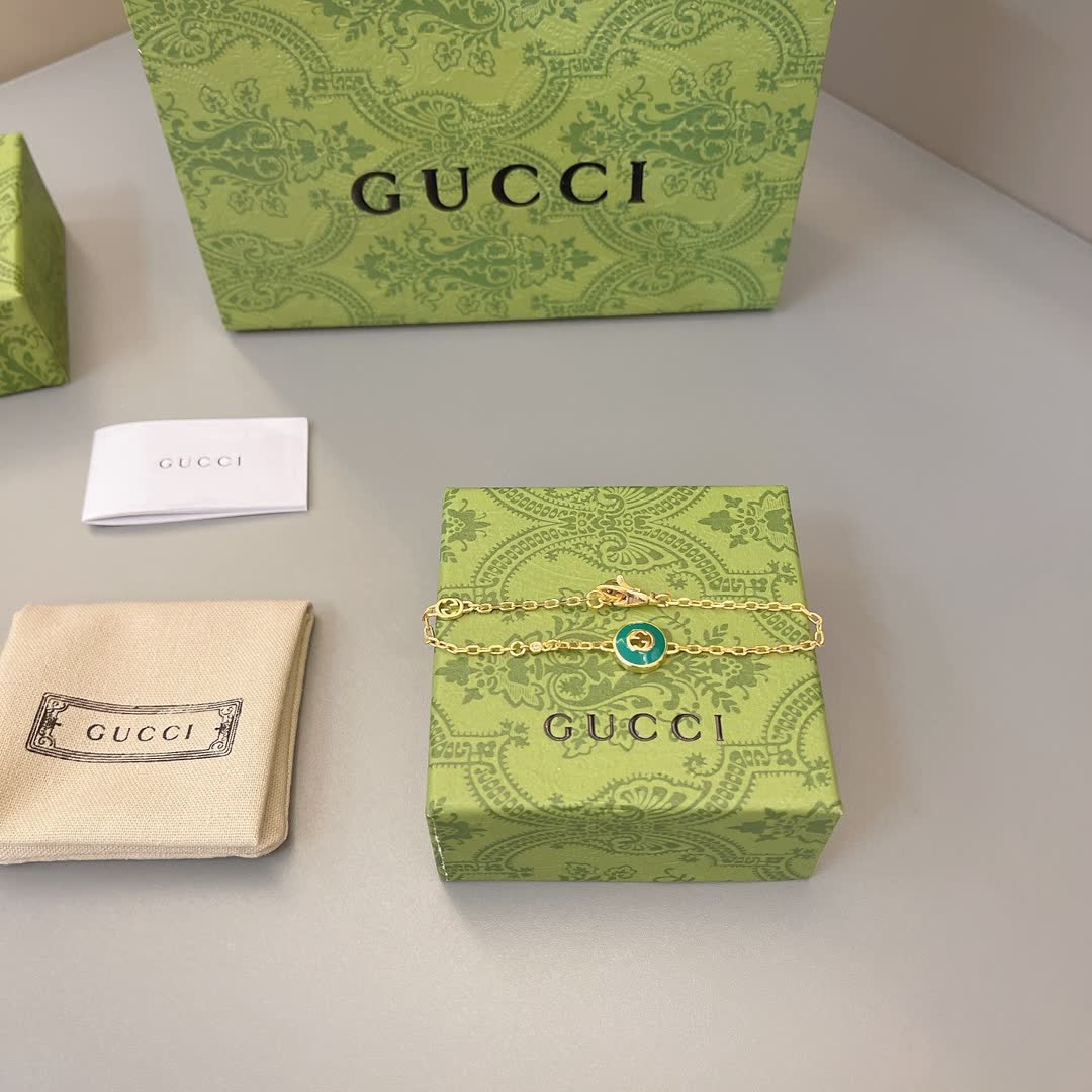 Gucci Gold-Plated Bracelet with Green Enamel