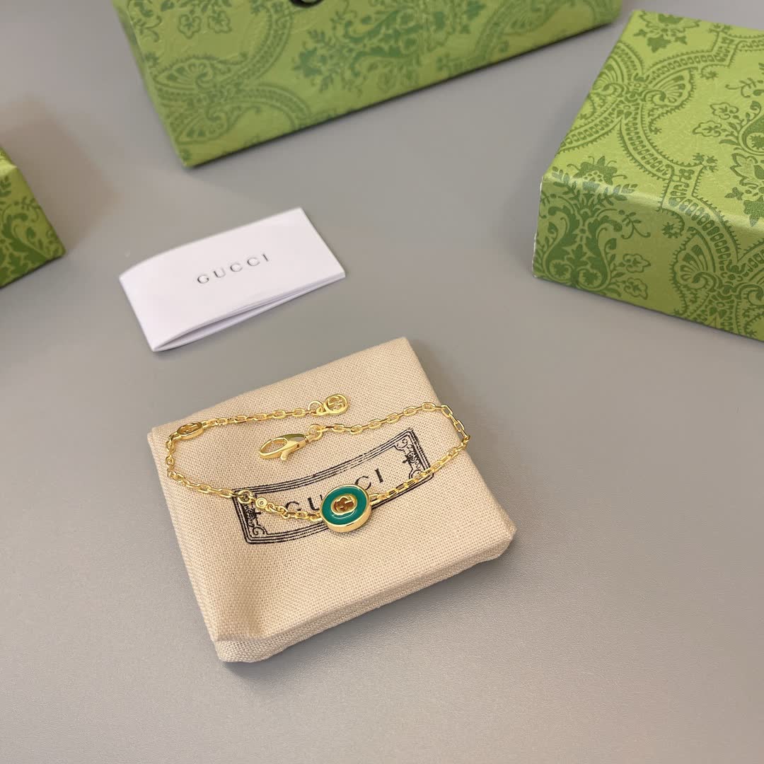 Gucci Gold-Plated Bracelet with Green Enamel