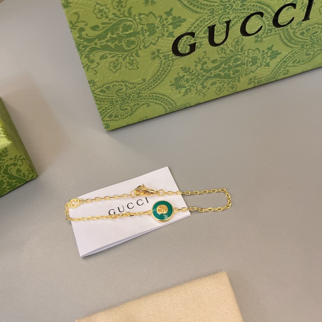 Gucci Gold-Plated Bracelet with Green Enamel