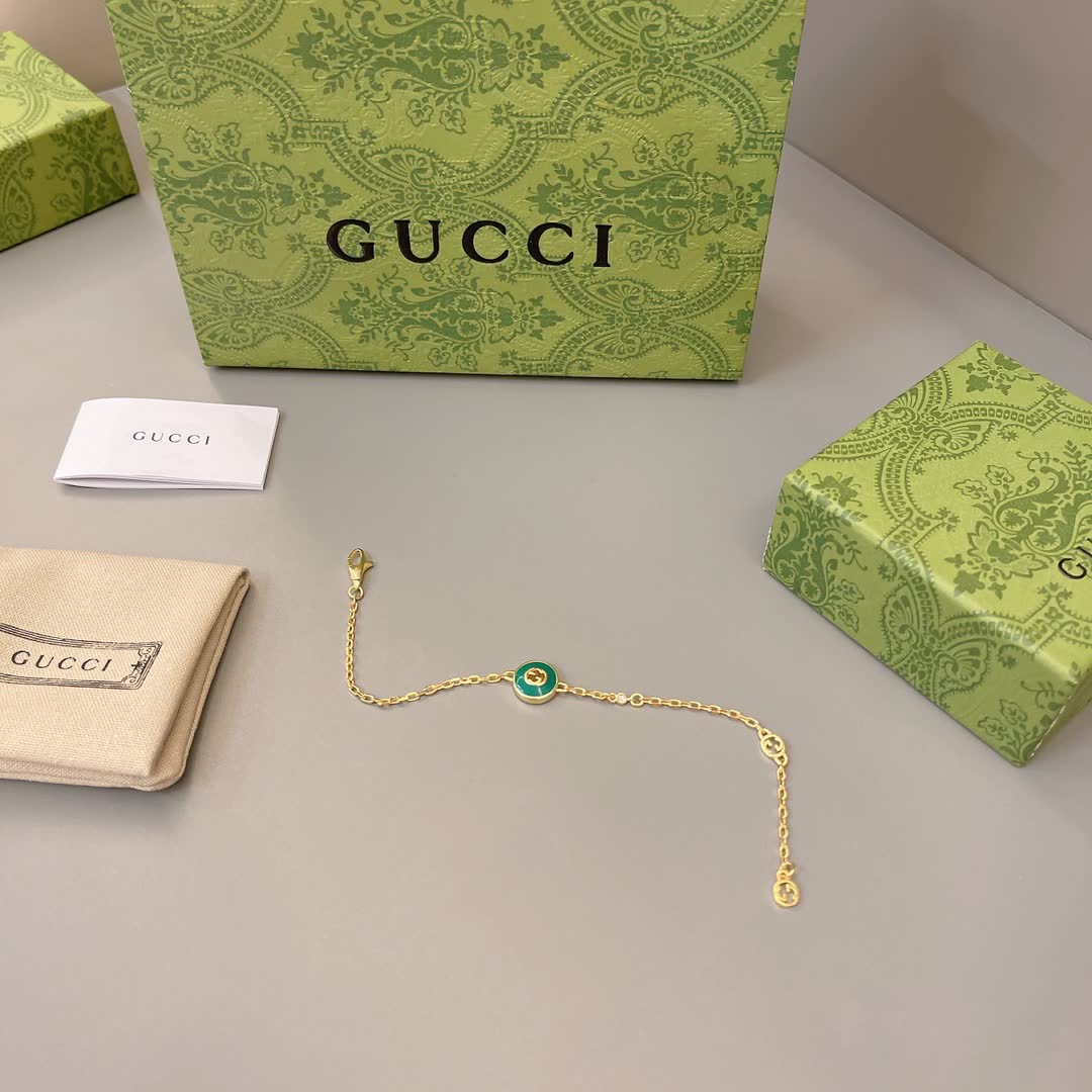 Gucci Gold-Plated Bracelet with Green Enamel
