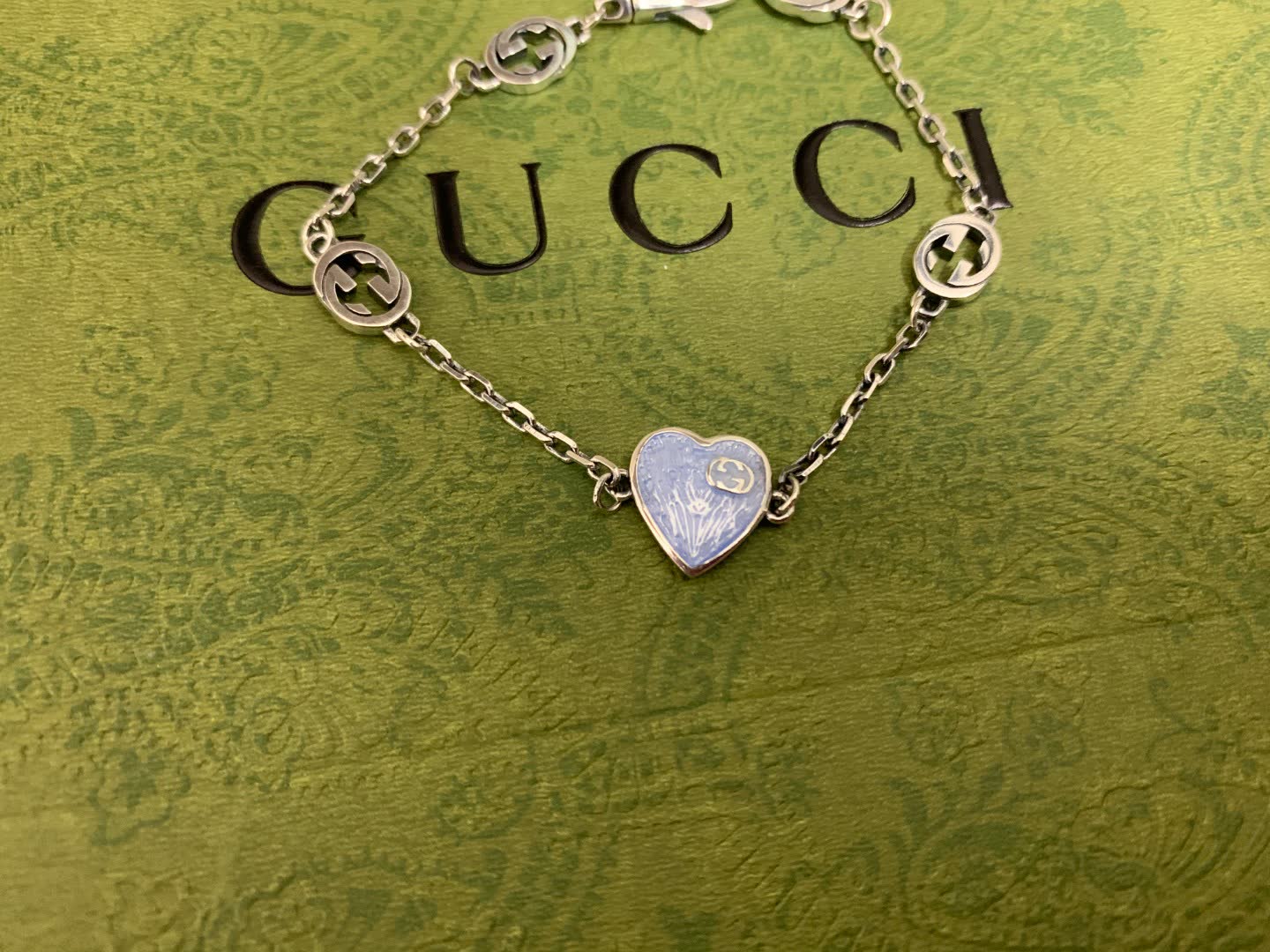 Gucci Silver Interlocking G & Heart Charm Bracelet