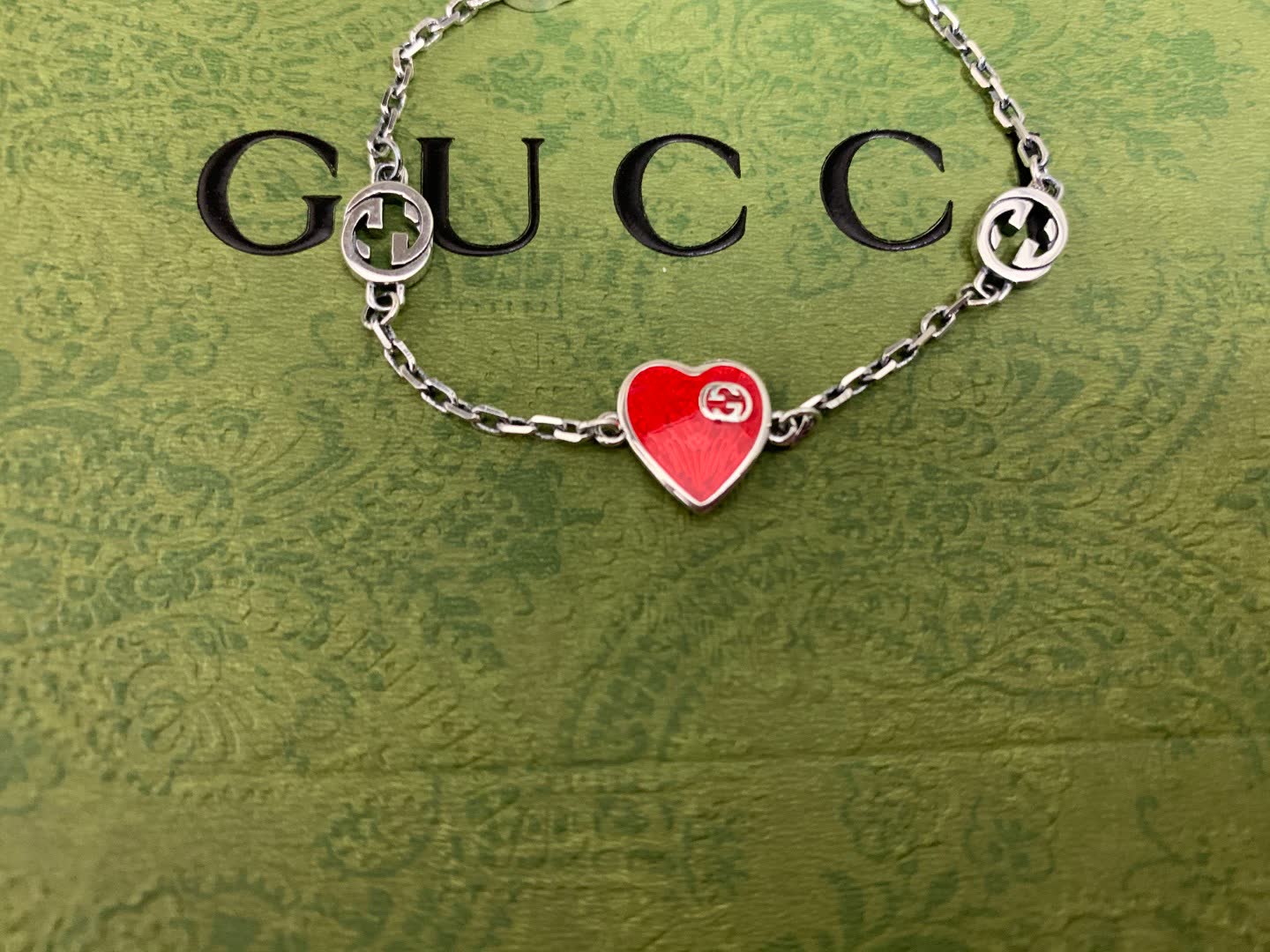 Gucci Silver Interlocking G & Heart Charm Bracelet