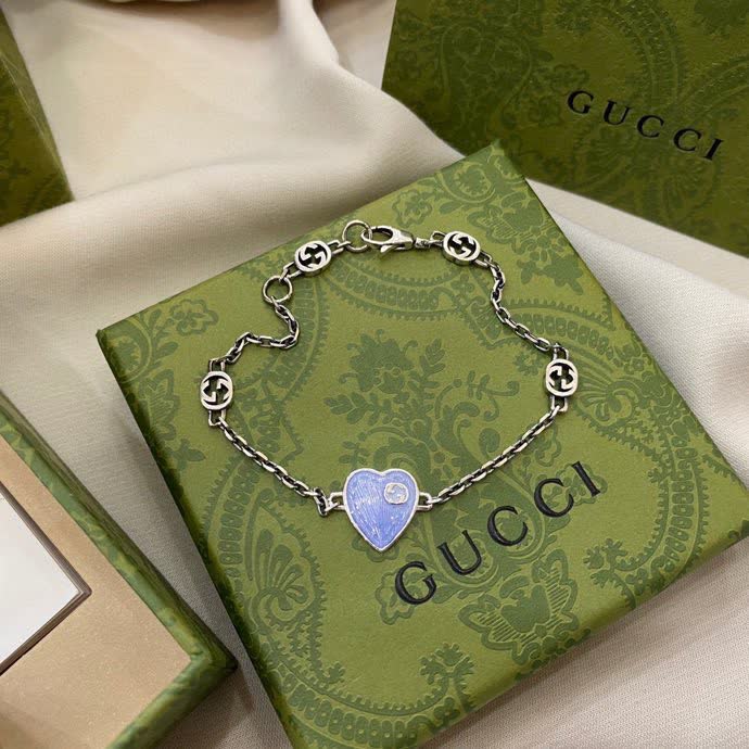 Gucci Silver Blue Heart Bracelet Gucci Silver Blue Heart Bracelet