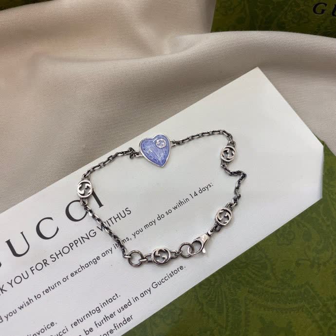 Gucci Silver Blue Heart Bracelet