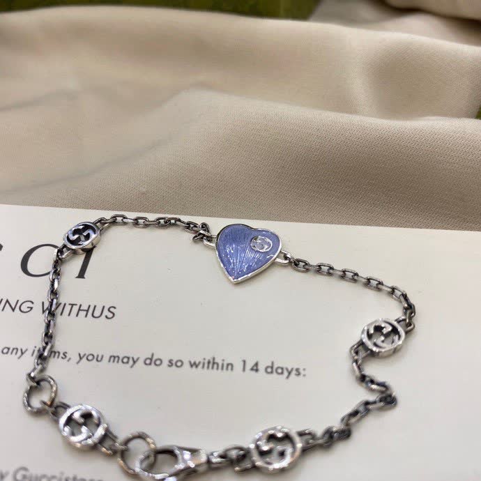 Gucci Silver Blue Heart Bracelet