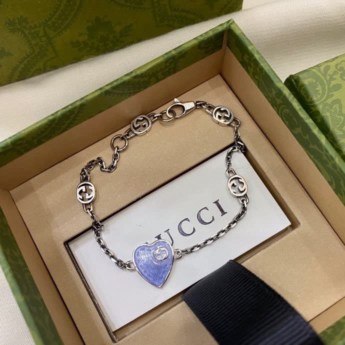 Gucci Silver Blue Heart Bracelet