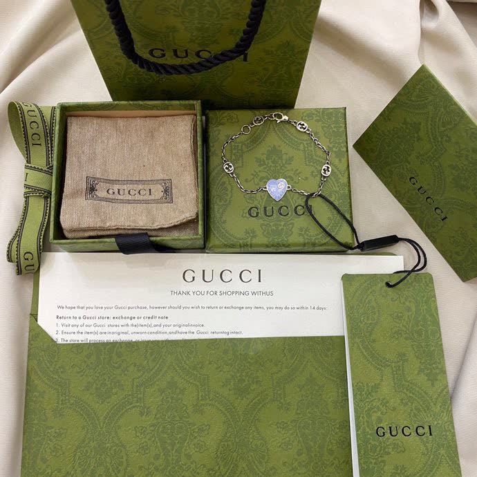 Gucci Silver Blue Heart Bracelet