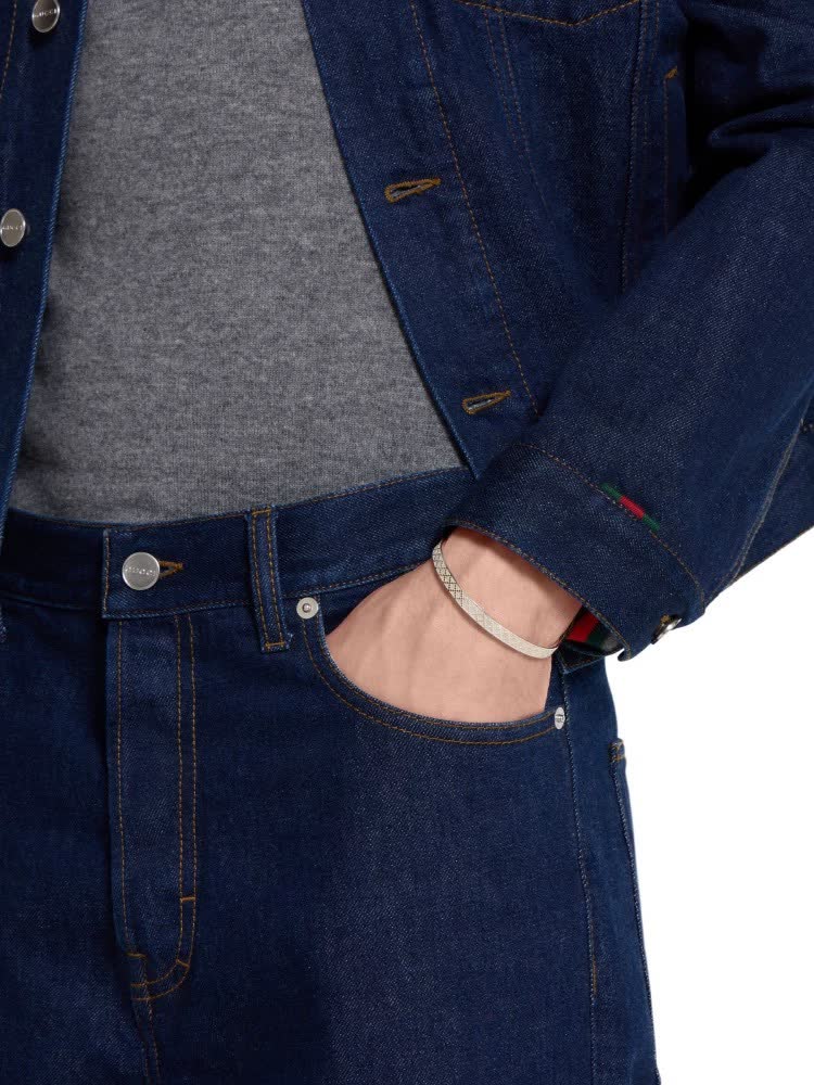 Gucci Silver Geometric Pattern Cuff Bracelet