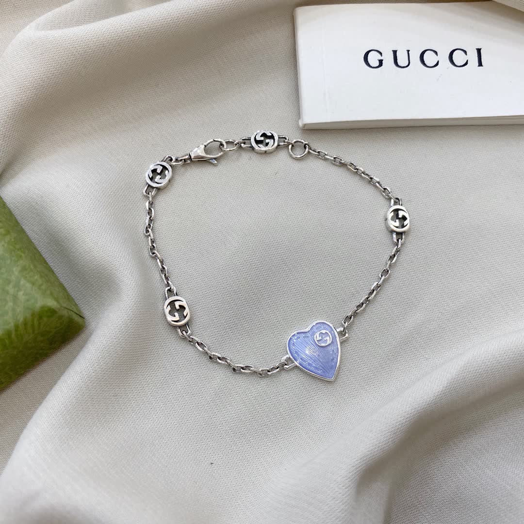 Gucci Silver Blue Heart Bracelet Gucci Silver Blue Heart Bracelet