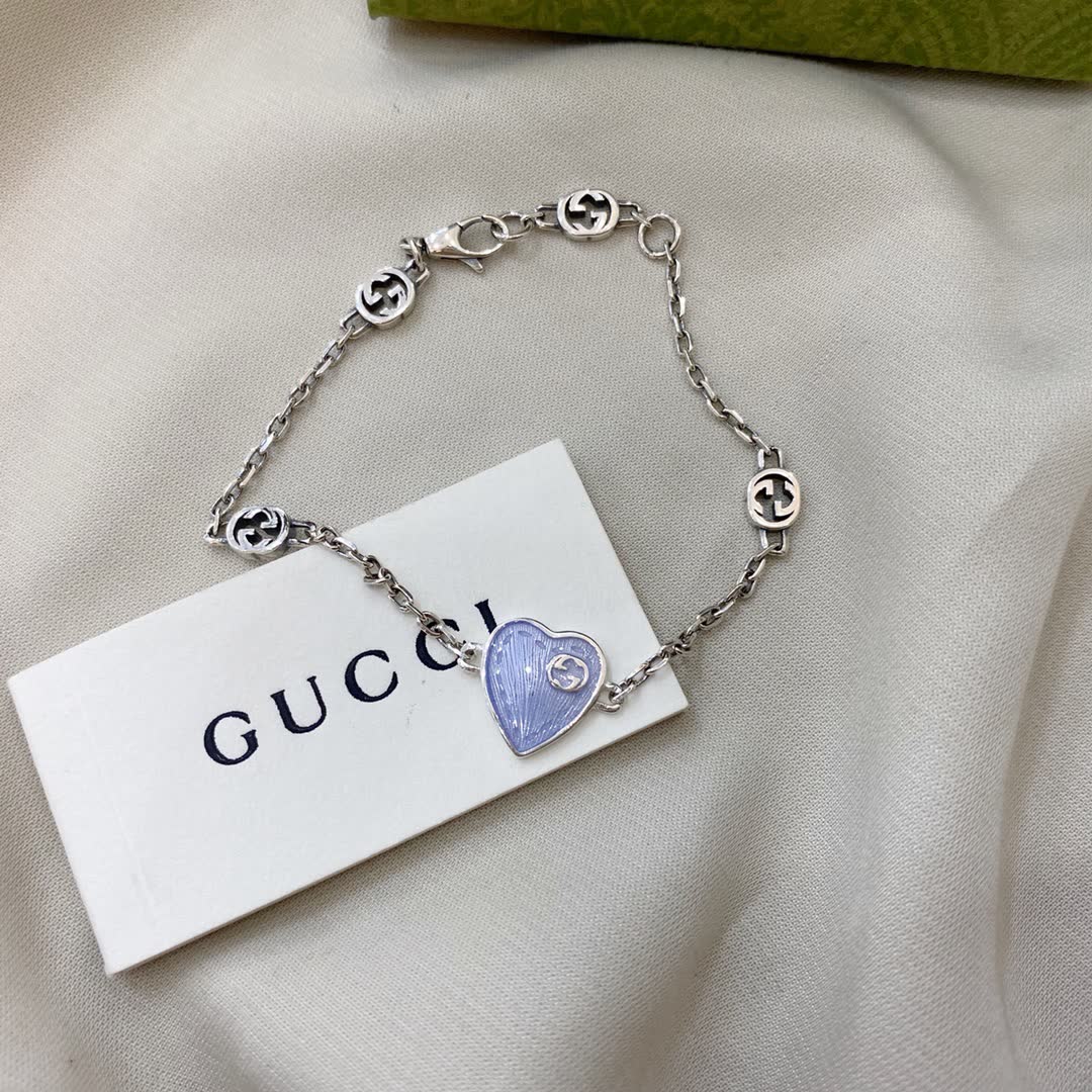 Gucci Silver Blue Heart Bracelet