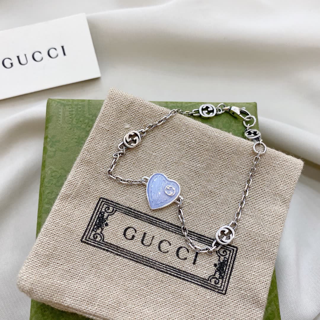 Gucci Silver Blue Heart Bracelet