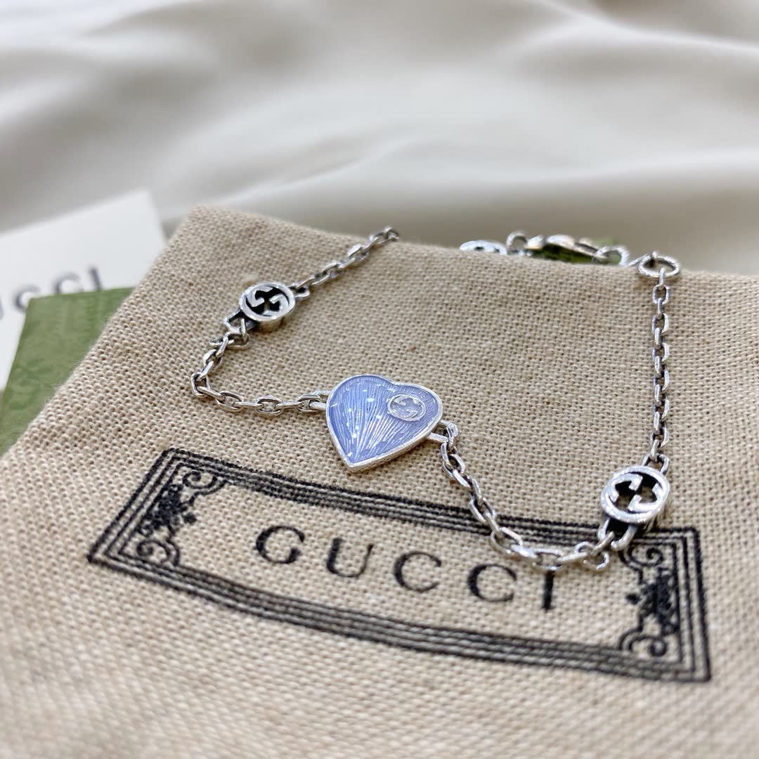 Gucci Silver Blue Heart Bracelet